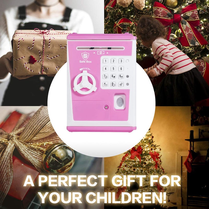 LIKE Toy Piggy Bank Safe Box Fingerprint ATM Bank ATM Machine Money Coin Savings Bank for Kids Pink - Image 5